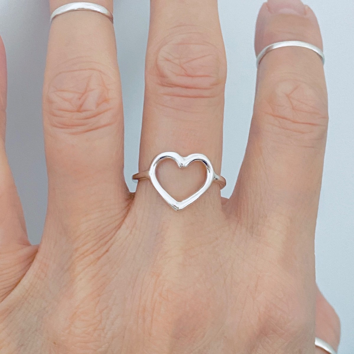 Sterling Silver Open Heart Ring, Silver Rings, Love Mom Gifts 