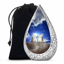 White Angel Wings Burial Large Urn For Ashes Adult Mother 10 Inch 