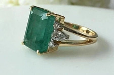 6.00Ct Emerald Cut Natural Emerald  Diamond Bridal Wedding Ring 14K Yellow Gold