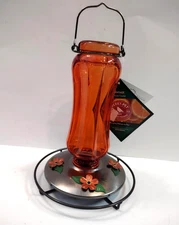 Vintage style GLASS Oriole Feeder color - orange / new gift  10.5x7"