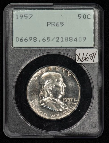 1957 50c Franklin Silver Half Dollar Proof - OGH Rattler PCGS PF 65 - X6684