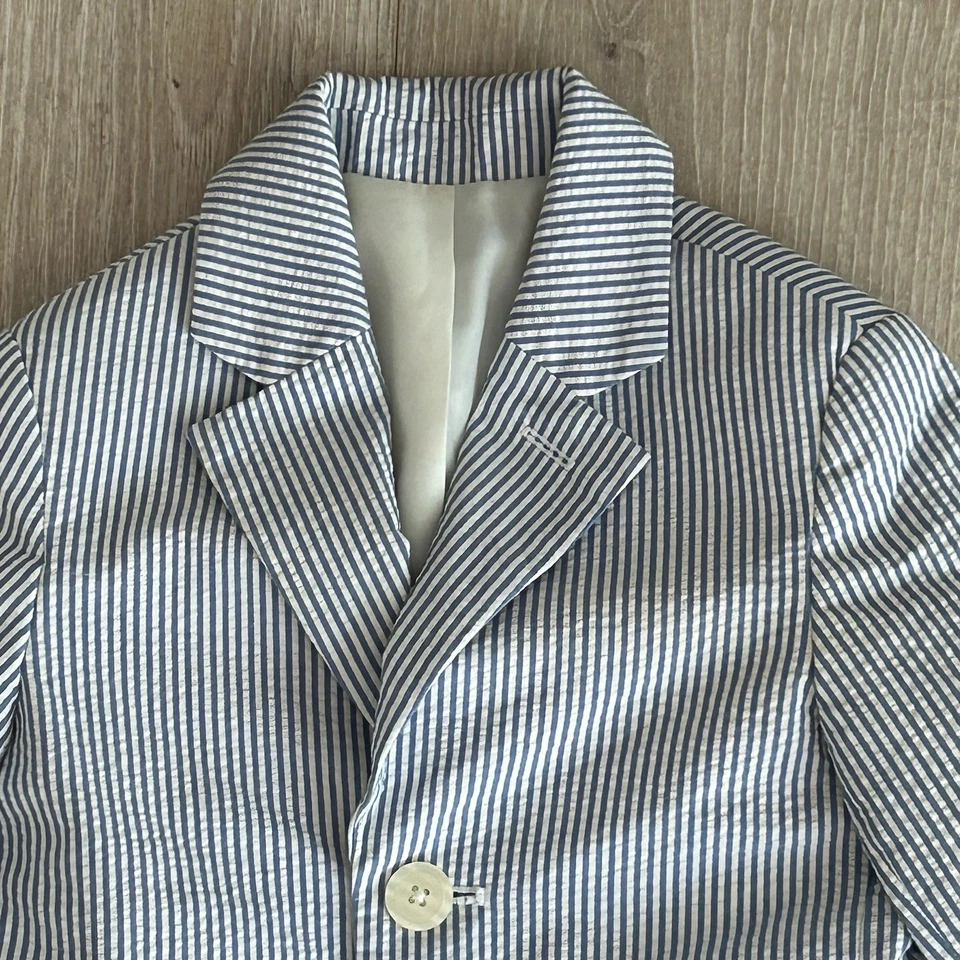 Blazer Talbots Niños Seersucker Talla 2 Azul Blanco Rayas Chaqueta Preppy Costero Foto 3 de 4