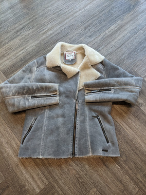 Pepe Jeans Lammfelljacke grau Damen klein Flieger Biker Winter kuschelig Freizeit
