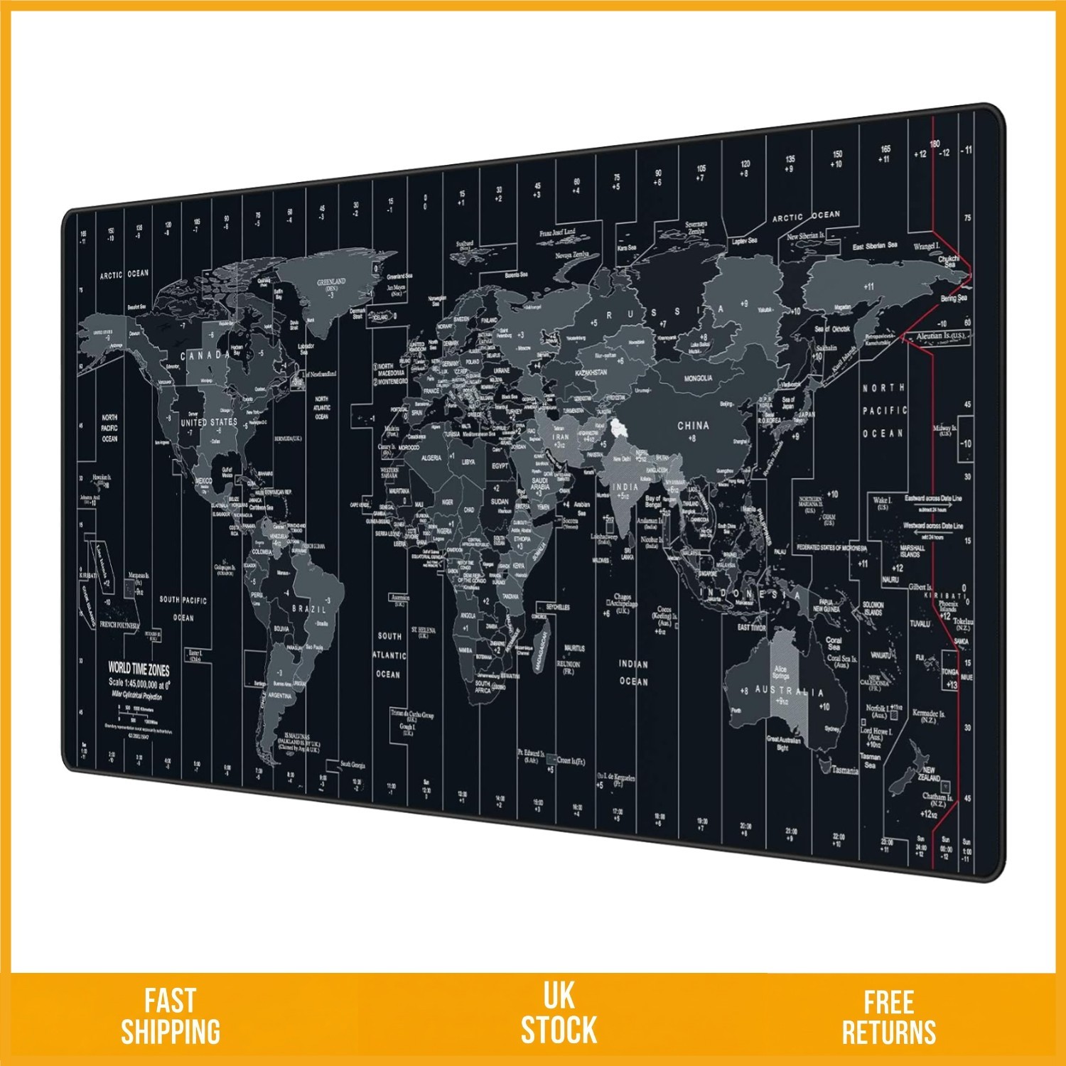 Professional World Map Gaming Mouse Pad Extended Desk Mat XL 900x400x3mm Black