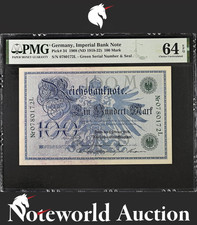 Germany 100 Mark 1908 (ND 1918-22) P 34 Green S/N & Seal UNC PMG 64 EPQ