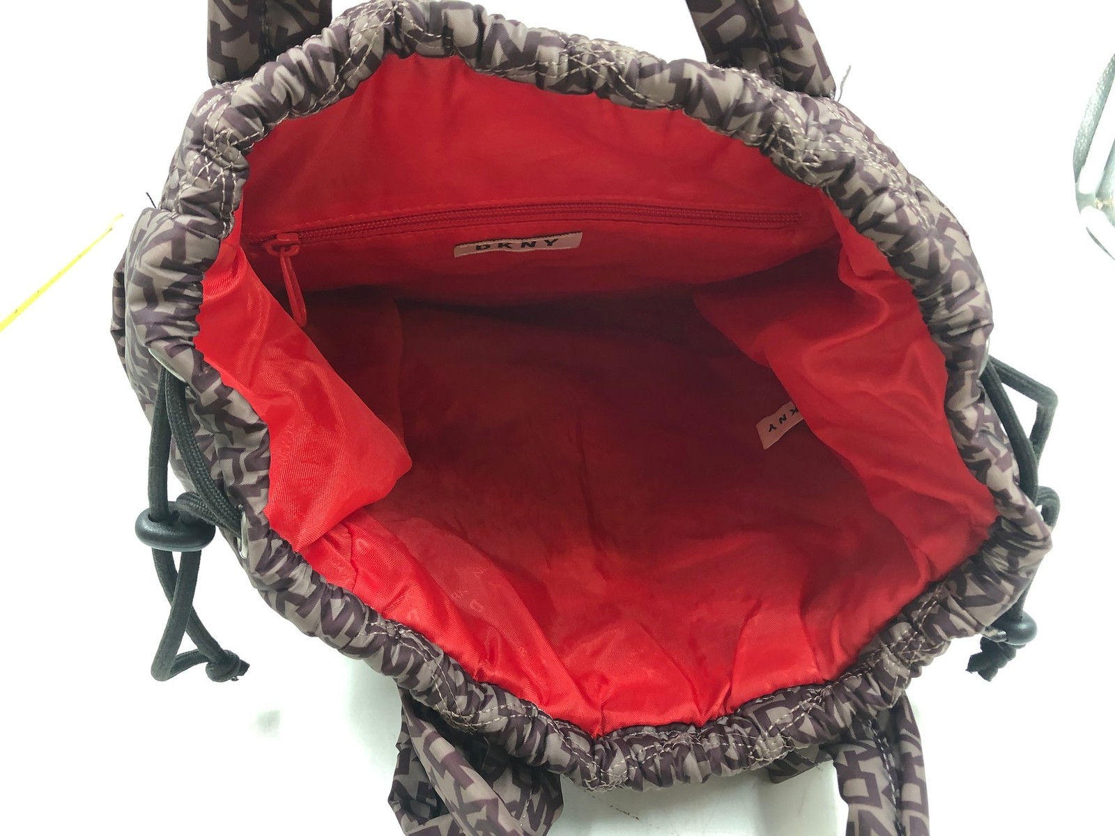 DKNY Quilted Backpack Monogram Pattern with Red A… - image 5