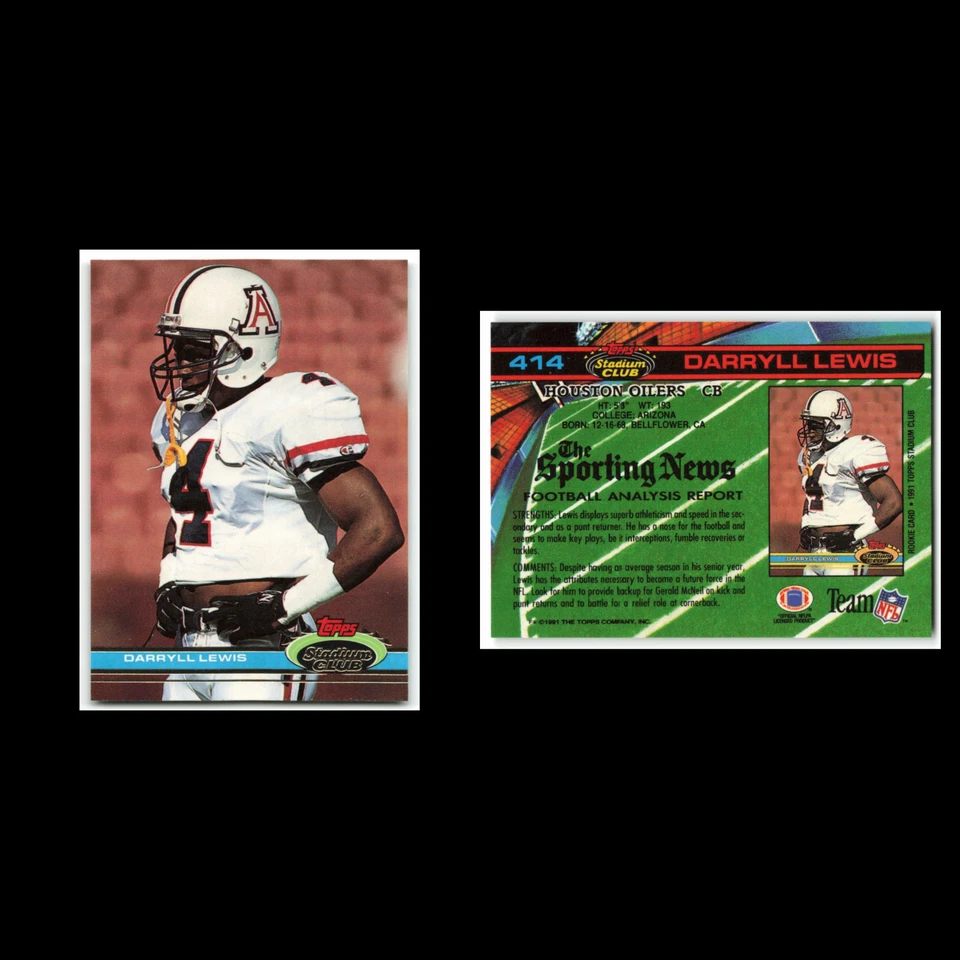 Darryll Lewis Rookie #414 1991 Topps Stadium Club Houston Oilers Football Card - Image 3 of 3