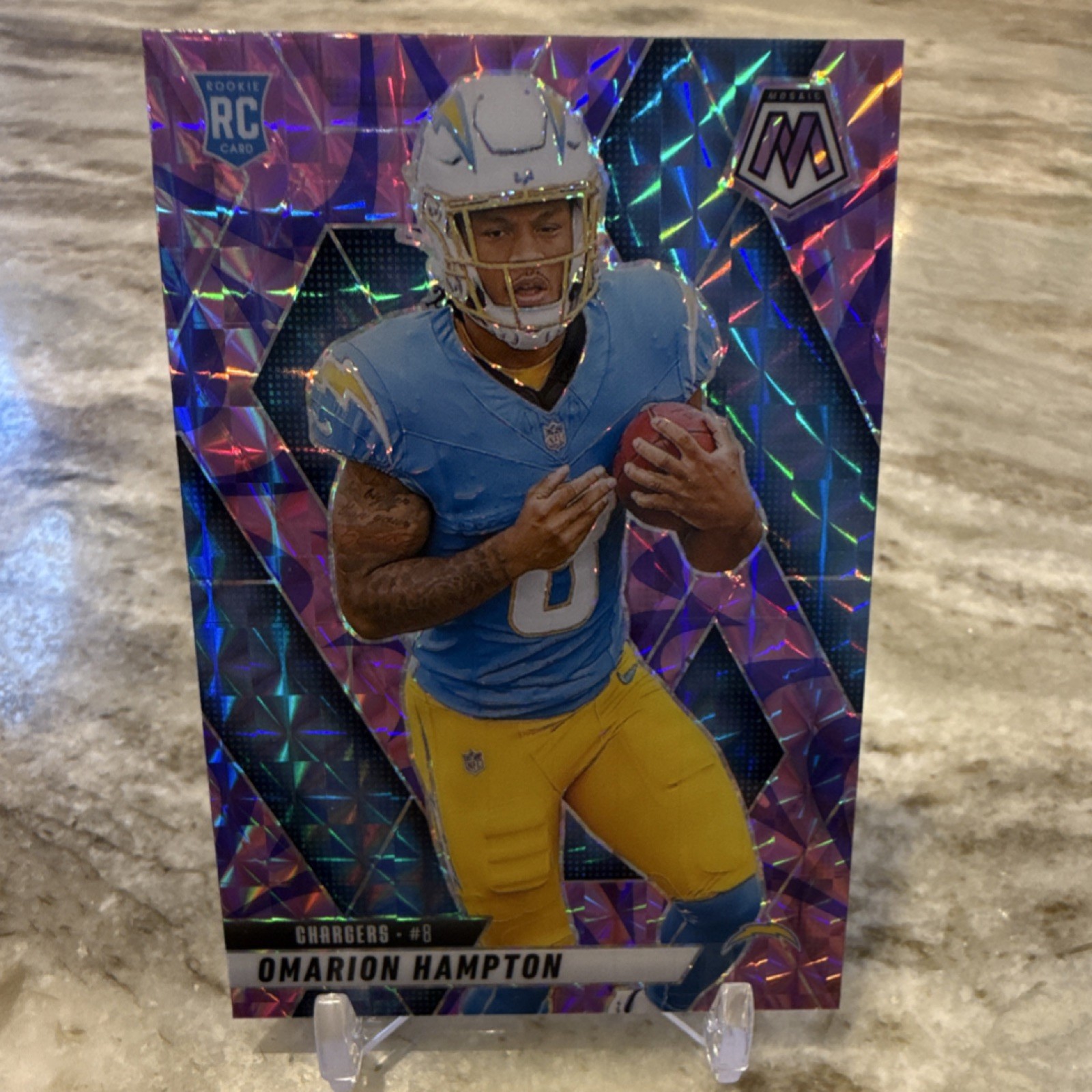 Panini 2025 Mosaic Omarion Hampton Chargers Reactive Purple Prizm #335 Rookie