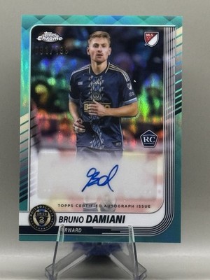 Bruno Damiani Philadelphia Union 2025 Topps Chrome Auto Aqua Refractor /199 RC