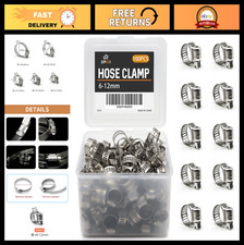 100 Pack Stainless Steel Hose Clamps - 6-12mm Worm Gear Fuel Line Clamps
