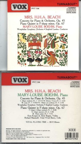 Amy BEACH: Piano Concerto, Piano Quintet in F-sharp minor OOP Mary-Louise Boehm