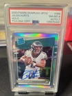2020 Donruss Optic Jalen Hurts Rookie Auto Blue Ink Holo Refractor PSA 8...