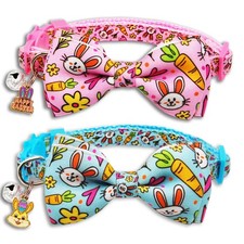 Easter Cat Collar Set with Bow Tie and Bell, Adjustable Breakaway Kitty Colla...