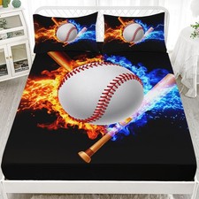 Baseball Fitted Sheet Set Twin XL Size, Baseball Sports Bed Sheet Set for Boy...