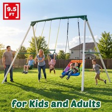 700lbs 9.5ft Tall Metal Swing Set Kids Adult Backyard with 3 Swings Trapeze Bars
