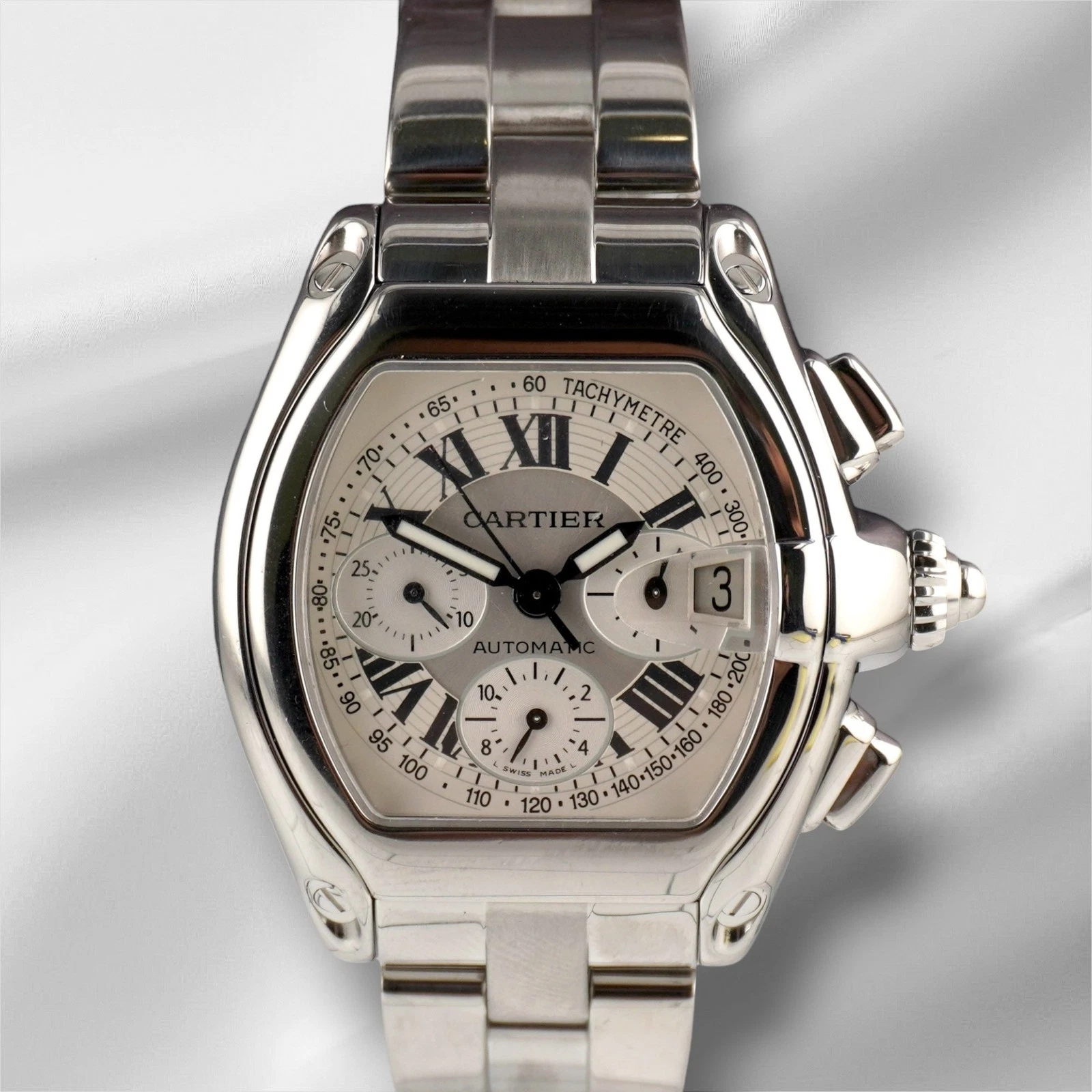 Cartier — Cartier 43mm Roadster XL Chronograph Silver Dial Steel Men's Watch 2618
