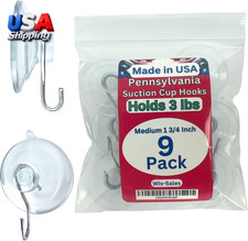9-Pack Medium 1 3/4 Inch Pennsylvania Heavy Duty Suction Cup Hooks for Glass Win