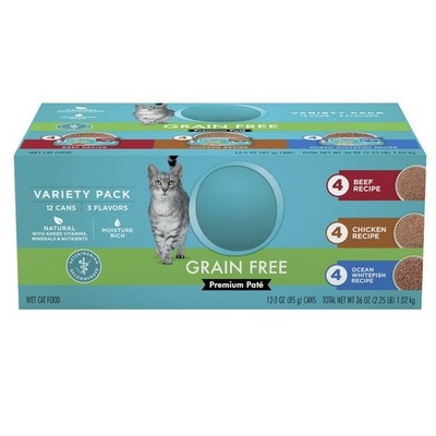  Grain Free Natural Variety Pack, Wet Cat Food Pate, 3 oz Cans (12 Count)