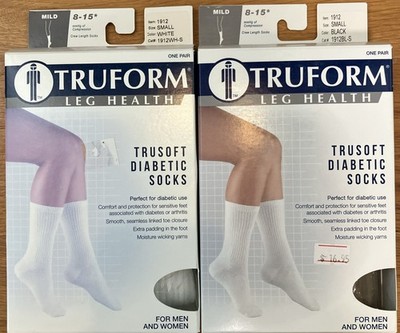 TRUFORM Trusoft 1912 CrewLength Diabetic Socks 8-15mmHg (White and Black) SMALL