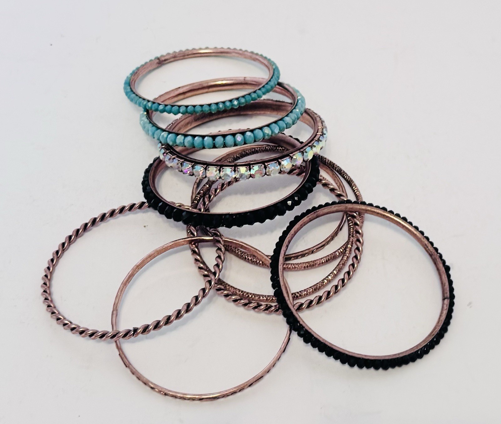 Copper Bangle Bracelets Textured Twisted Faux Bea… - image 1