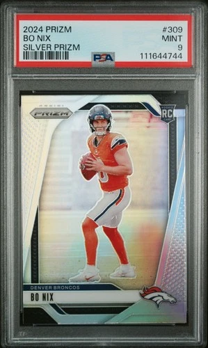 Bo Nix 2024 Panini Prizm Silver Prizm RC PSA 9 MINT Denver Broncos