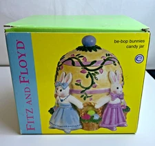 Fitz & Floyd Essentials Be-Bop Bunnies Candy Cookie Jar Easter w/ Lid & Orig Box
