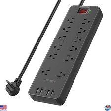 SUREANCE 12-Outlet Surge Protector Power Strip with 5 USB Ports, 6FT Cord, 2100J