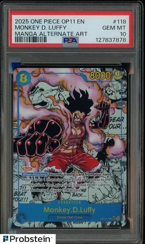 2025 One Piece OP11 En Manga Alternate Art #118 Monkey D. Luffy PSA 10 GEM MINT