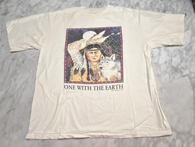 One With The Earth Human-1-Tees  Shirt Men XL Single Stitch Graphic Vintage 90s
