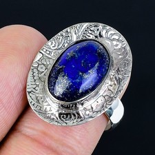 Superb Lapis Lazuli Gemstone Handmade 925 Sterling Silver Ring Size Adj