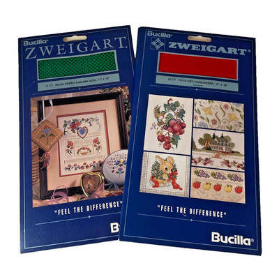 Bucilla Zweigart 2 Cross Stitch Fabric Green  Red  Aida Hardanger 15''& 17'' x 18''