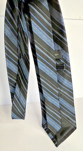 J. Ferrar Tie Black Blue Gray Diagonal Stripe - Picture 3 of 5
