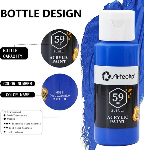 Acrylfarbe 34 Stk. Künstler Set – 24 x 59ml Wasserfest Acrylfarben mit 10 Pinsel - Bild 3 von 7