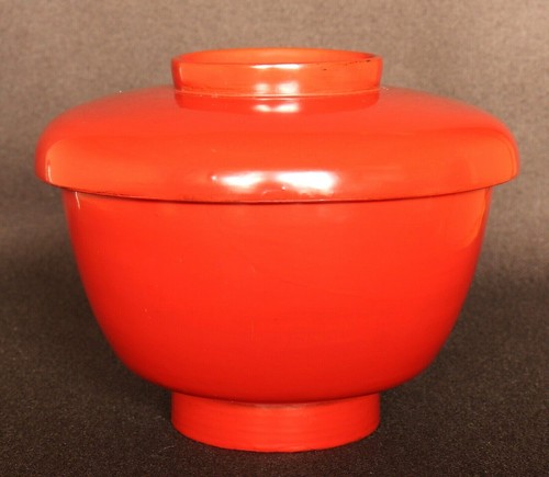 Japanese Wajima Lacquer Ware Wood Bowl with Lid Red Vintage - Picture 3 of 12
