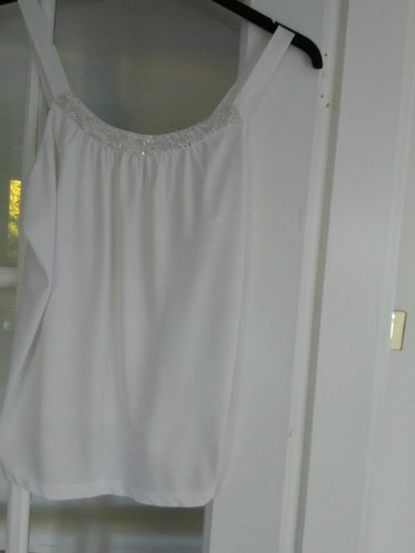 Red Herring White Vest Top With Gathered Front And Sequinned Decoration Size 12