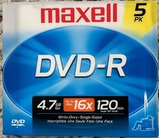 Maxell DVD-R 4.7gb discs in Jewel Cases. Factory Sealed 5 Pack