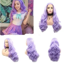 Purple Long Cosplay Party Wig Heat Resistant Synthetic Lace Front Glueless Wig