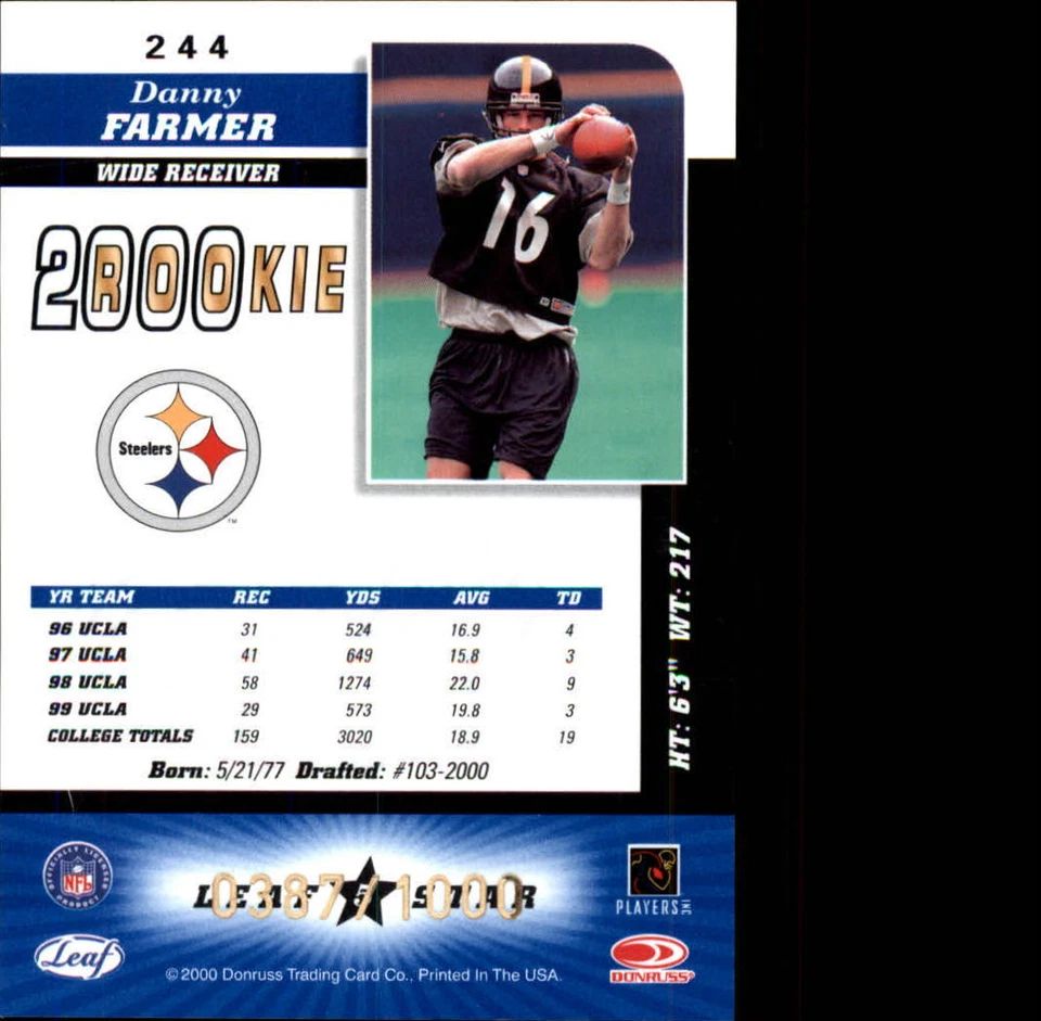 2000 Leaf Certified #244 Danny Farmer RC/1000 - NM-MT - Image 2 of 2