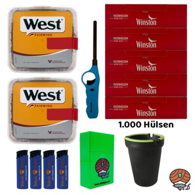 West Yellow Volumentabak Mega Box 2x 115g + Winston Hülsen + Stabfeuerzeug