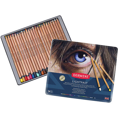 Derwent Lightfast Oil-Based Colouring Pencils Professional Quality Tin of 24