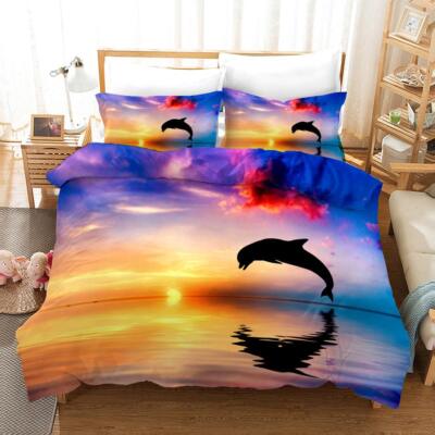 3D Gelb Himmel Meer Delfin Quilt Cover Set Bettwäsche Sets Kissenbezüge 64