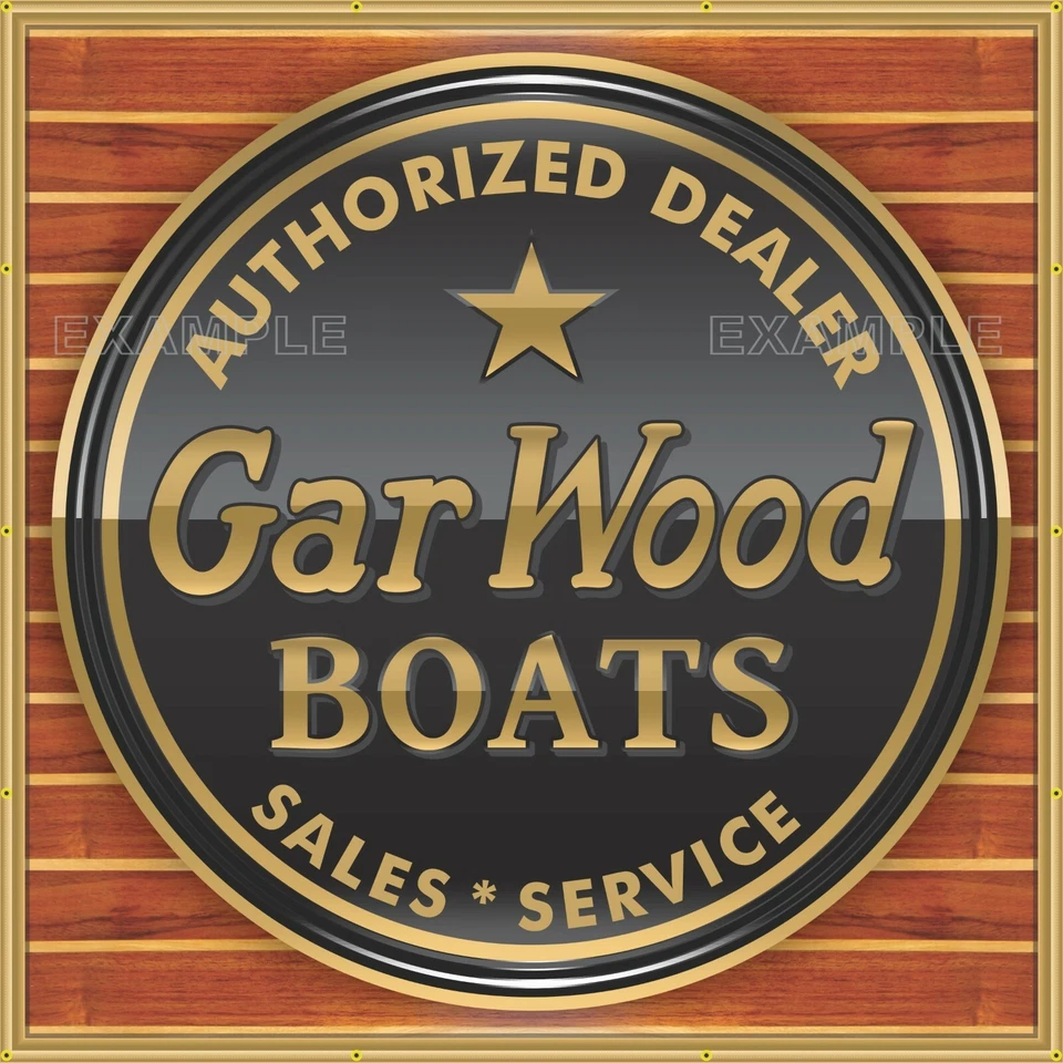 REVVED UP BANNERS GAR WOOD GARWOOD WOODEN BOATS MARINE DEALER STYLE SIGN BANNER MED L XL XXL SIZES