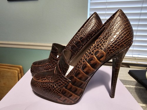 Vera Wang Lavender Label Talli Tmoro Crocodile Penny Loafer Heels Sz 10 - Picture 2 of 6
