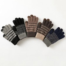 Men Striped Knitted Crochet Full Finger Warm Glove Touch Screen Cycling Gloves