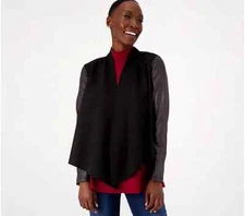 Attitudes by Renee Luxe Ponte and Faux Leather Jacket-Black-Medium A518216 NEW