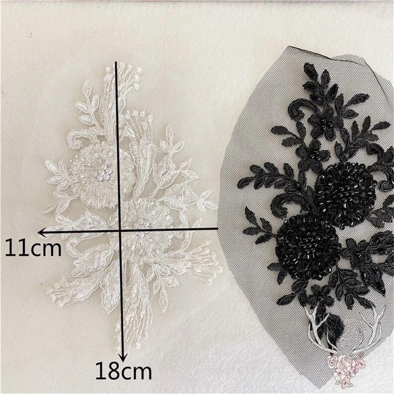 OFF WHITE Toppa abbellimento corpetto ricamo perline pizzo applique per costume