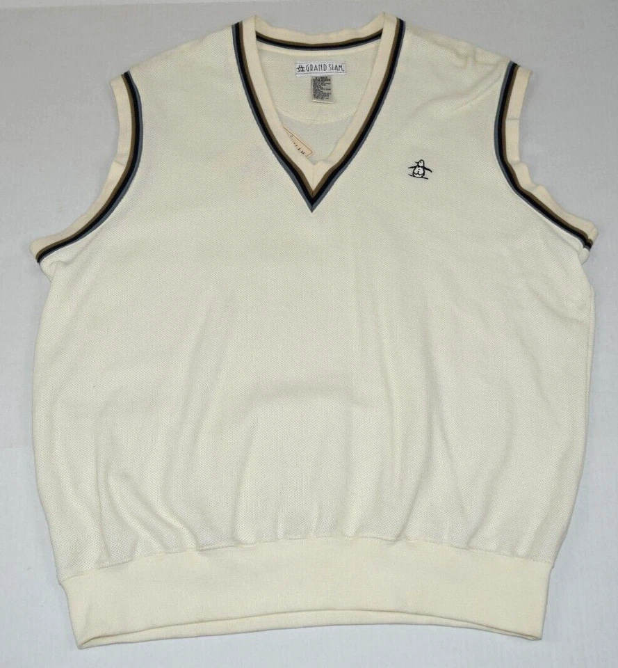 Camisa Chaleco Pingüino De Colección Grand Slam Munsingwear Talla 80s 90s L/XL Crema Borde Oscuro Foto 2 de 4