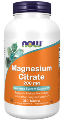 NOW Foods Magnesium Citrate 200mg 250 Tablets Critical Enzyme Function 12/28EXP