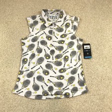 IBKUL 1/4 Zip Pullover Top Womens Medium Sleeveless Tennis Racquets White