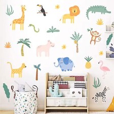 4 Sheets Animals Wall Decals Elephant Monkey Lion Crocodile Bird Zebra Giraff...